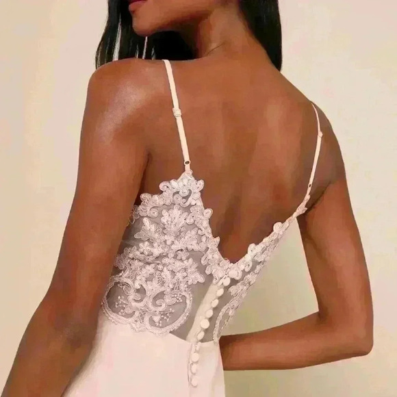 Lulus Romantic Ways Blush Pink Lace Button Back Maxi Dress size medium - Picture 4 of 11